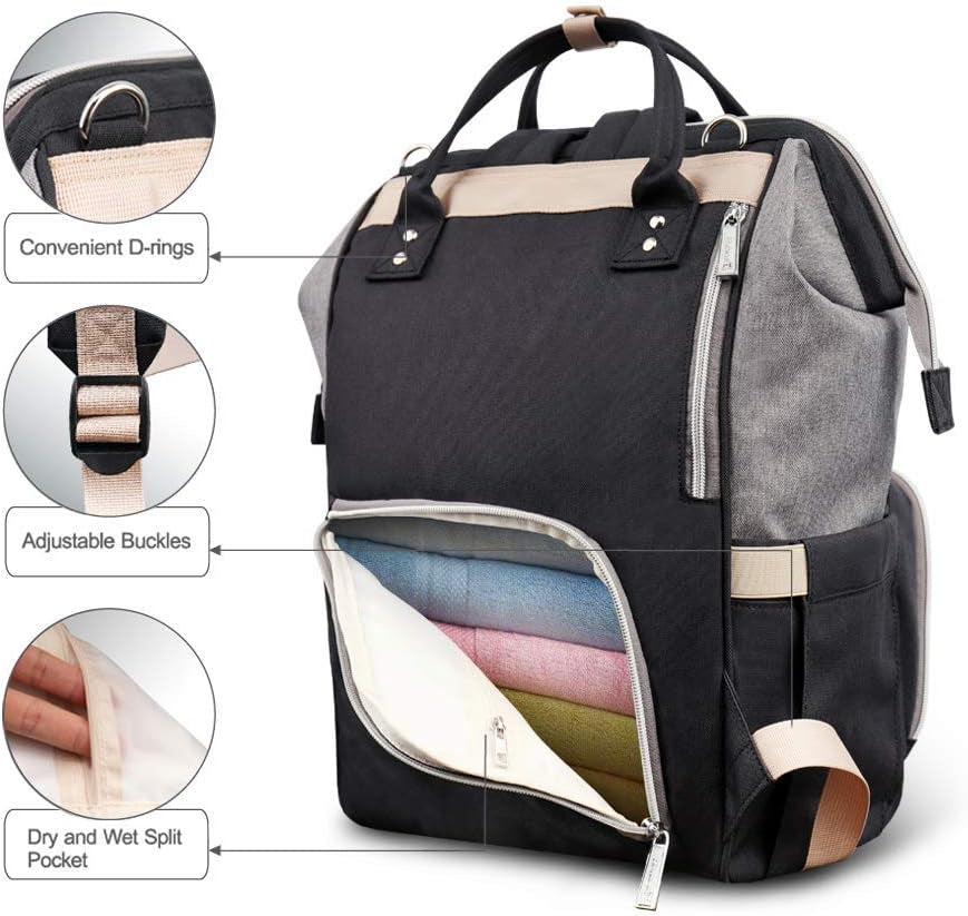 Hafmall Diaper Bag Backpack, Multifunctional Baby Diaper Bag with Stroller Hooks, Stylish Baby Bag for Mom Dad, Gray Black