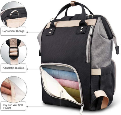 Hafmall Diaper Bag Backpack, Multifunctional Baby Diaper Bag with Stroller Hooks, Stylish Baby Bag for Mom Dad, Gray Black