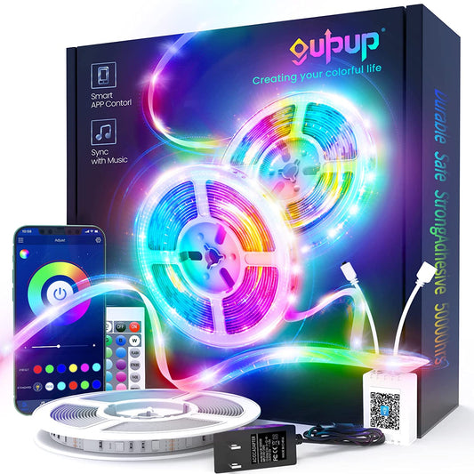 GUPUP 50 FT LED Strip Lights,Bluetooth LED Lighting for Bedroom, Color Changing Light Strip with Music Sync, Phone Controller and IR Remote(App+Remote +Mic)