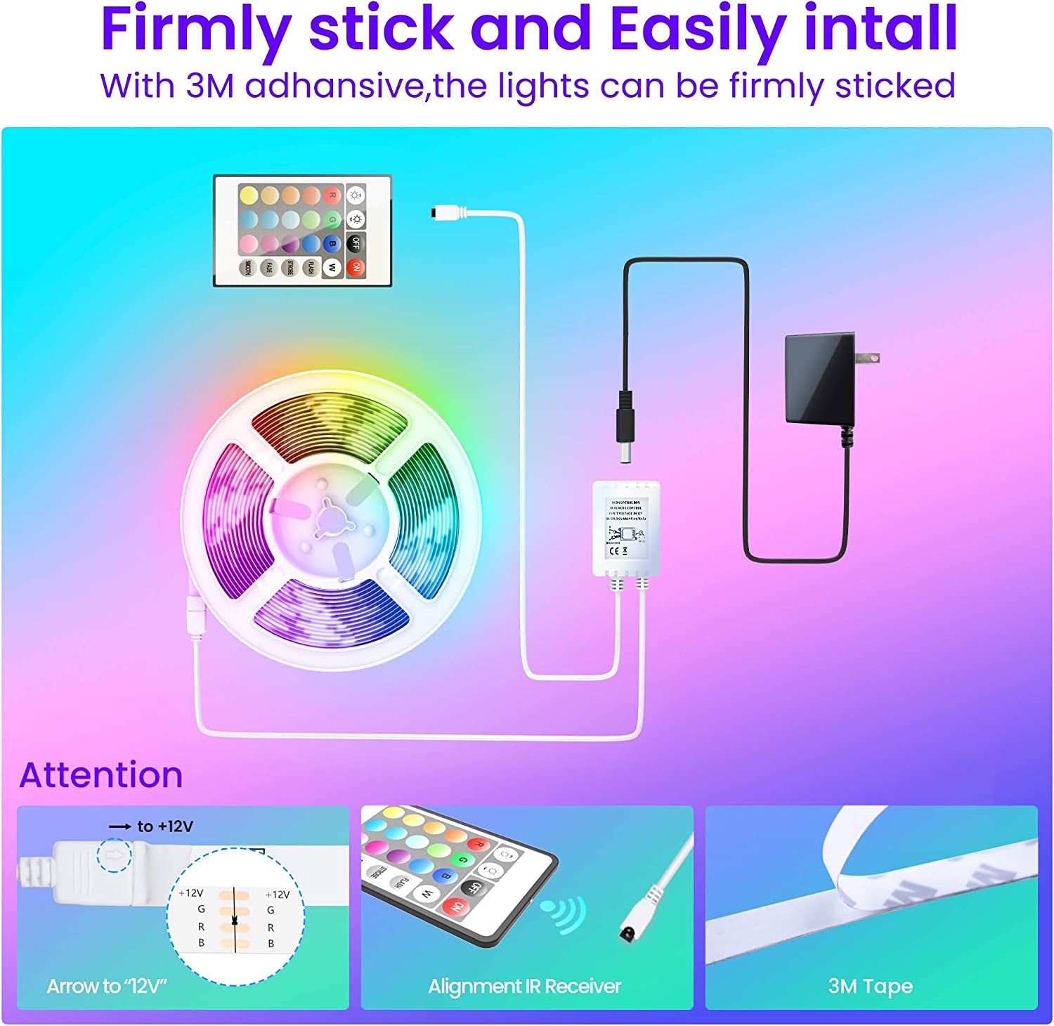 GUPUP 50 FT LED Strip Lights,Bluetooth LED Lighting for Bedroom, Color Changing Light Strip with Music Sync, Phone Controller and IR Remote(App+Remote +Mic)