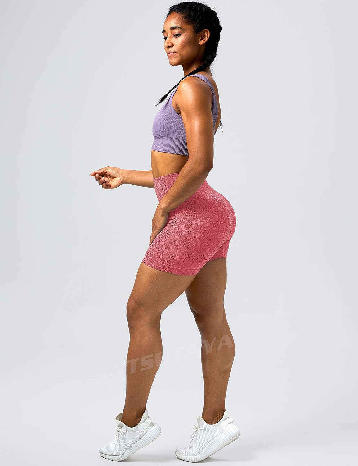 TSUTAYA Workout Seamless Gym Shorts for Women High Waist Tummy Control Biker Athletic Women'S Booty Yoga Shorts Coral Red S