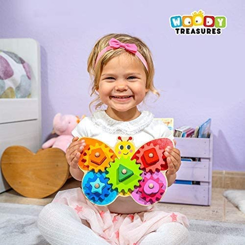 Wooden Toys - Montessori Toys for 2 Year Old Girls and Boys - Toddler Puzzles - Shape Sorting Matching Gear Game - Educational Toddler Toys Age 2-3 - Develops Fine Motor Skills - Toddler Sensory Toys