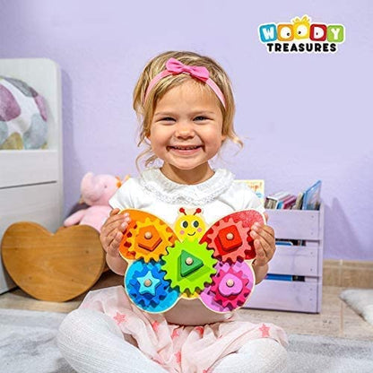 Wooden Toys - Montessori Toys for 2 Year Old Girls and Boys - Toddler Puzzles - Shape Sorting Matching Gear Game - Educational Toddler Toys Age 2-3 - Develops Fine Motor Skills - Toddler Sensory Toys