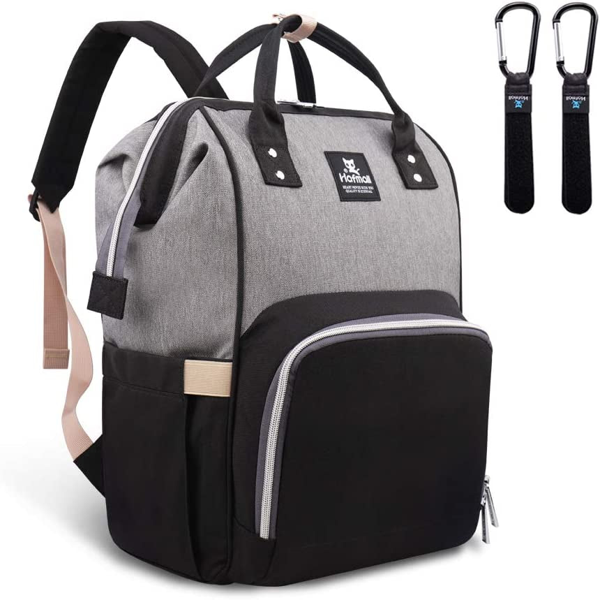 Hafmall Diaper Bag Backpack, Multifunctional Baby Diaper Bag with Stroller Hooks, Stylish Baby Bag for Mom Dad, Gray Black