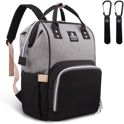 Hafmall Diaper Bag Backpack, Multifunctional Baby Diaper Bag with Stroller Hooks, Stylish Baby Bag for Mom Dad, Gray Black