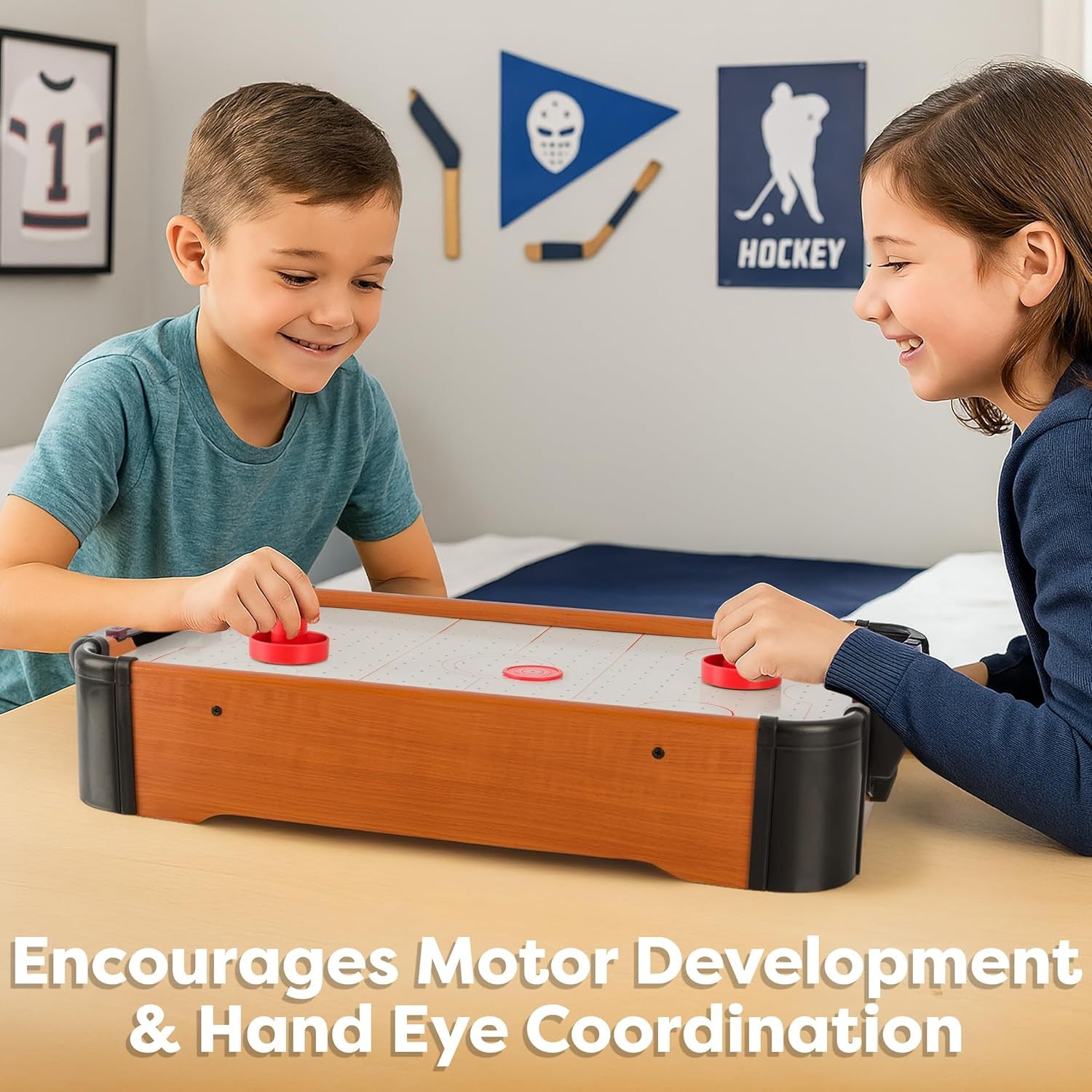 Air Hockey Table Mini Arcade Game - 22-Inch Tabletop Board Game for Girls and Boys, Battery-Operated, and Includes Puck and Paddles by Hey Play