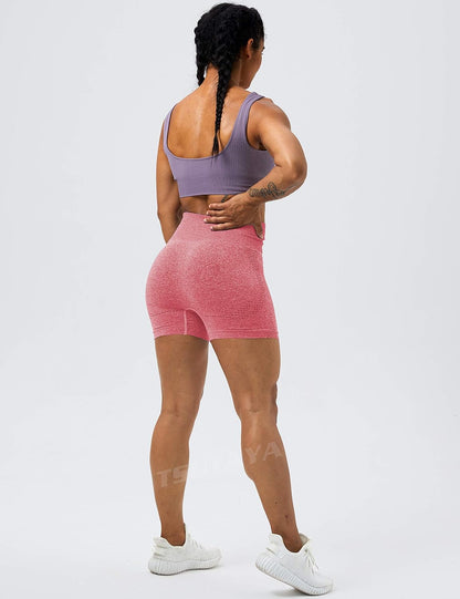 TSUTAYA Workout Seamless Gym Shorts for Women High Waist Tummy Control Biker Athletic Women'S Booty Yoga Shorts Coral Red S