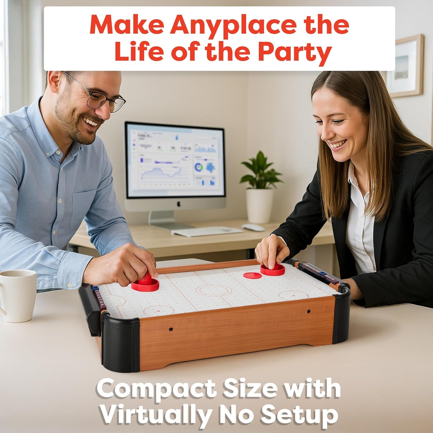 Air Hockey Table Mini Arcade Game - 22-Inch Tabletop Board Game for Girls and Boys, Battery-Operated, and Includes Puck and Paddles by Hey Play