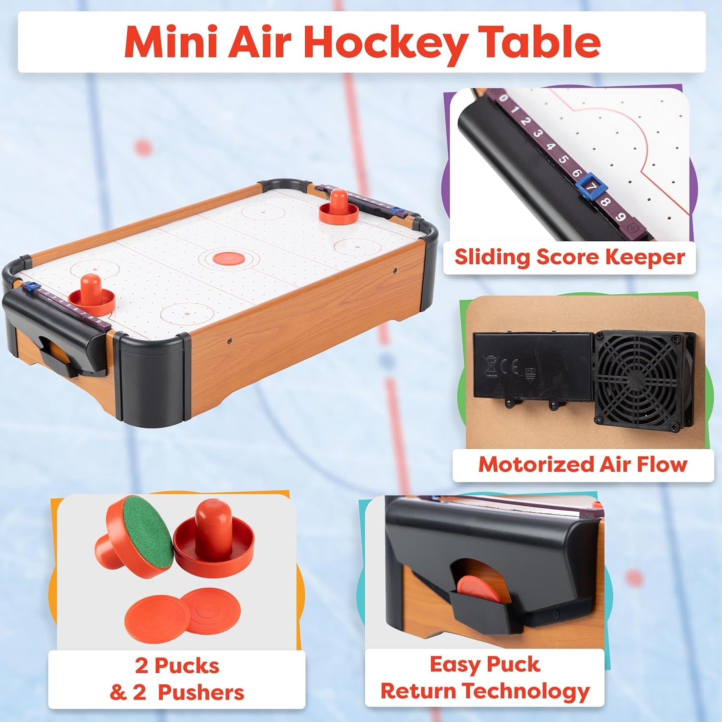 Air Hockey Table Mini Arcade Game - 22-Inch Tabletop Board Game for Girls and Boys, Battery-Operated, and Includes Puck and Paddles by Hey Play